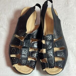 D.R. Shoes Ortoped Blk Laser Eyelet Cut  Open Toe & Sling Back Sandals Sz 40/8.5